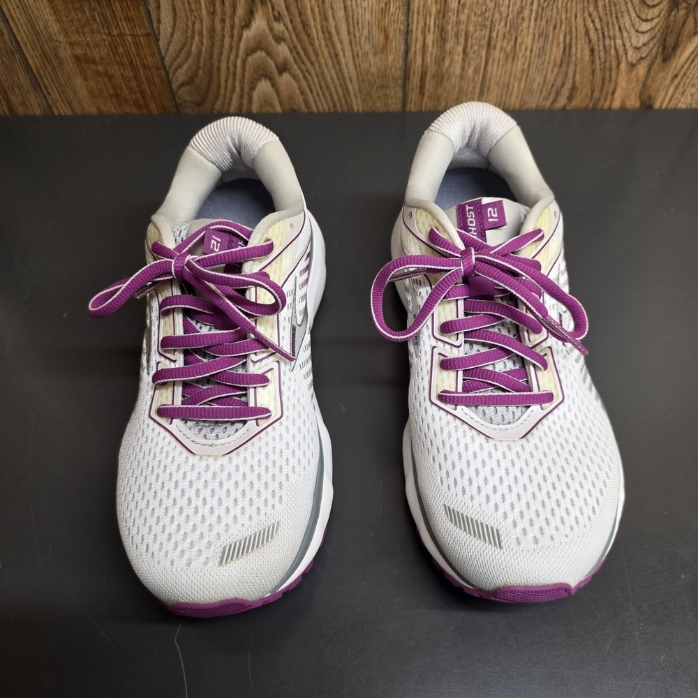 Brooks Ghost 12 Shoes Womens Size 7 White Purple Running Sneakers Cushion - Picture 3 of 10